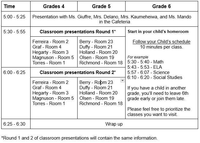 curriculum night schedule