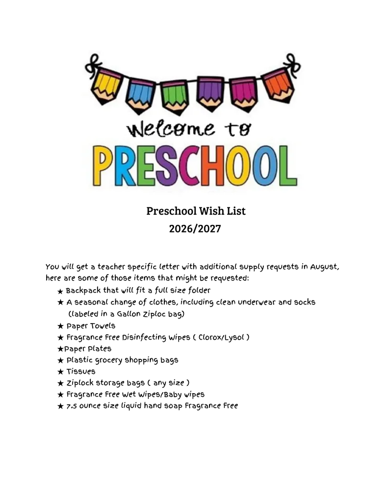 Prek Supply List