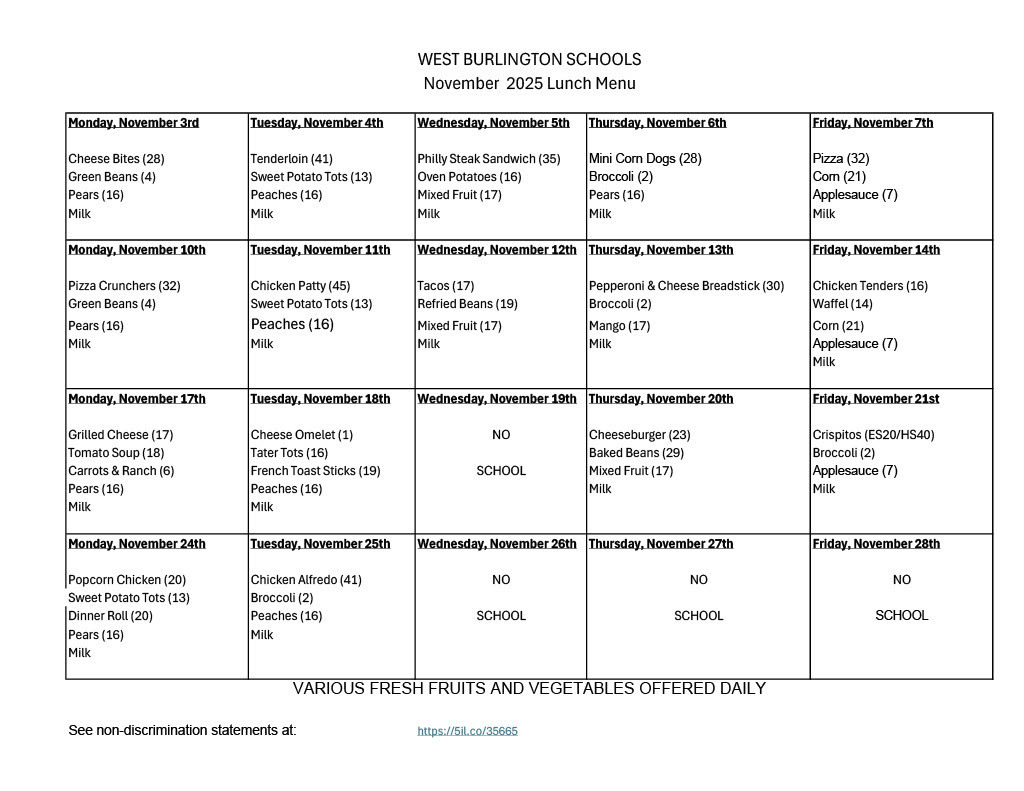 November Lunch Calendar