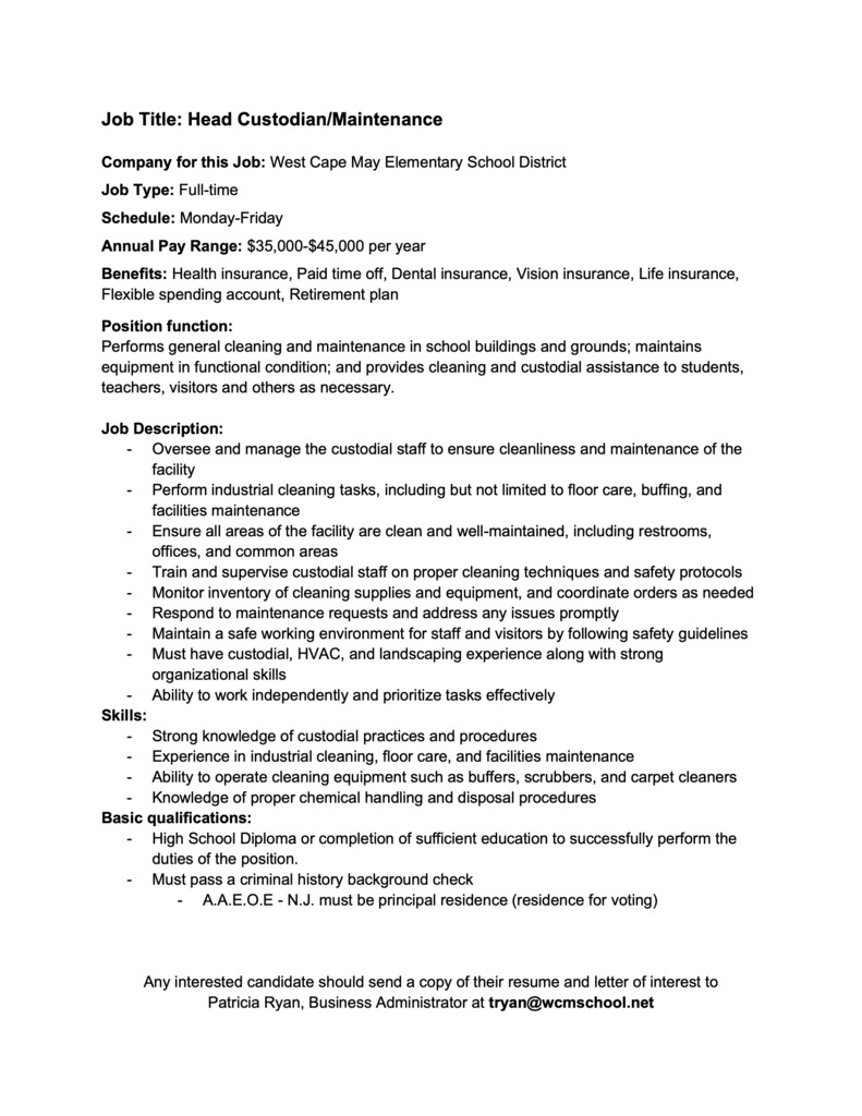 Head Custodian/Maintenance