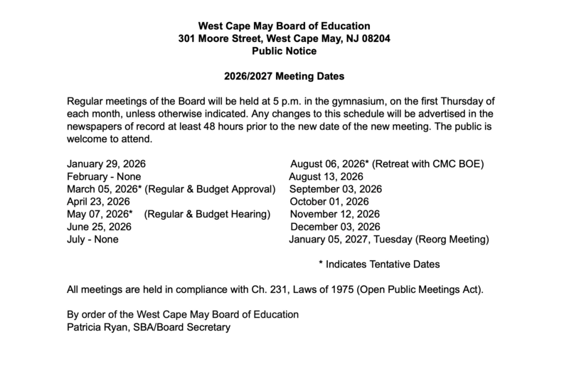 WCM BOE Meeting Dates