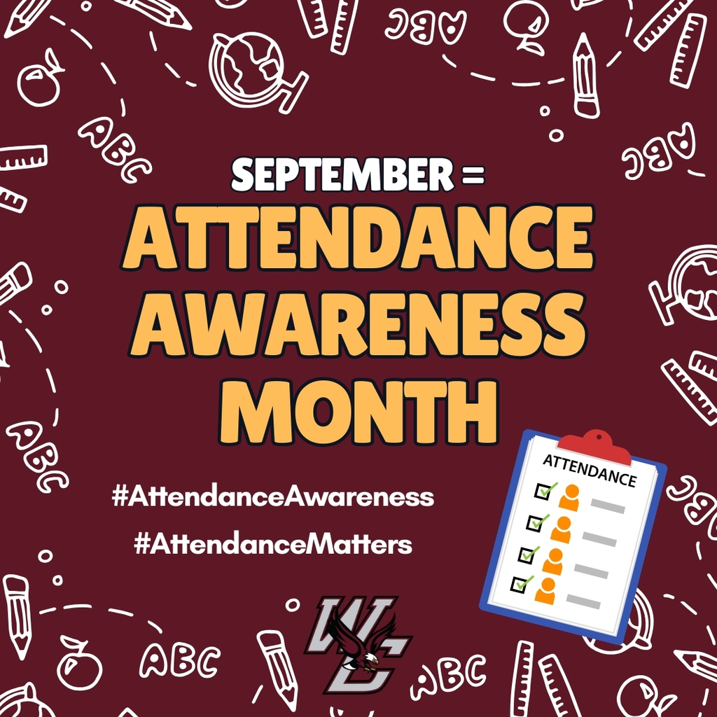 Promotional image showcasing September as Attendance Awareness Month. Includes school related graphics and #AttendanceAwareness #AttendanceMatters