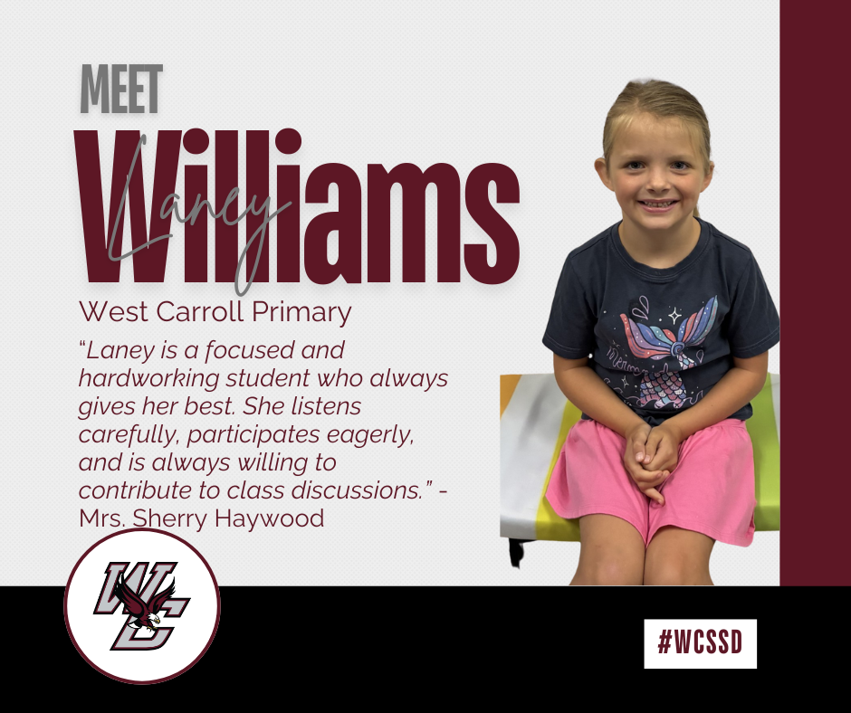 student of the week primary girl wiht text to right and logo