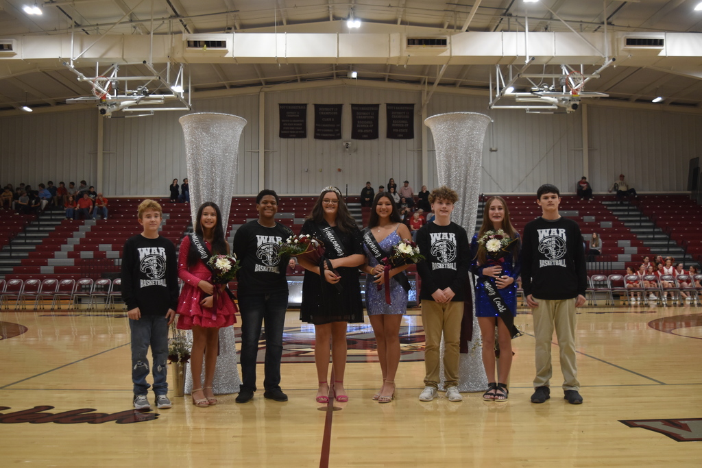 West Carroll Junior High students during Homecoming court, From L to R: Ryker Cherry, Norah Reynolds, Dhamyus Gilbert, Kate Jackson, Jasmin Dodd, Kaven Baker, Kinsley Newsome, and Drake Herndon.
