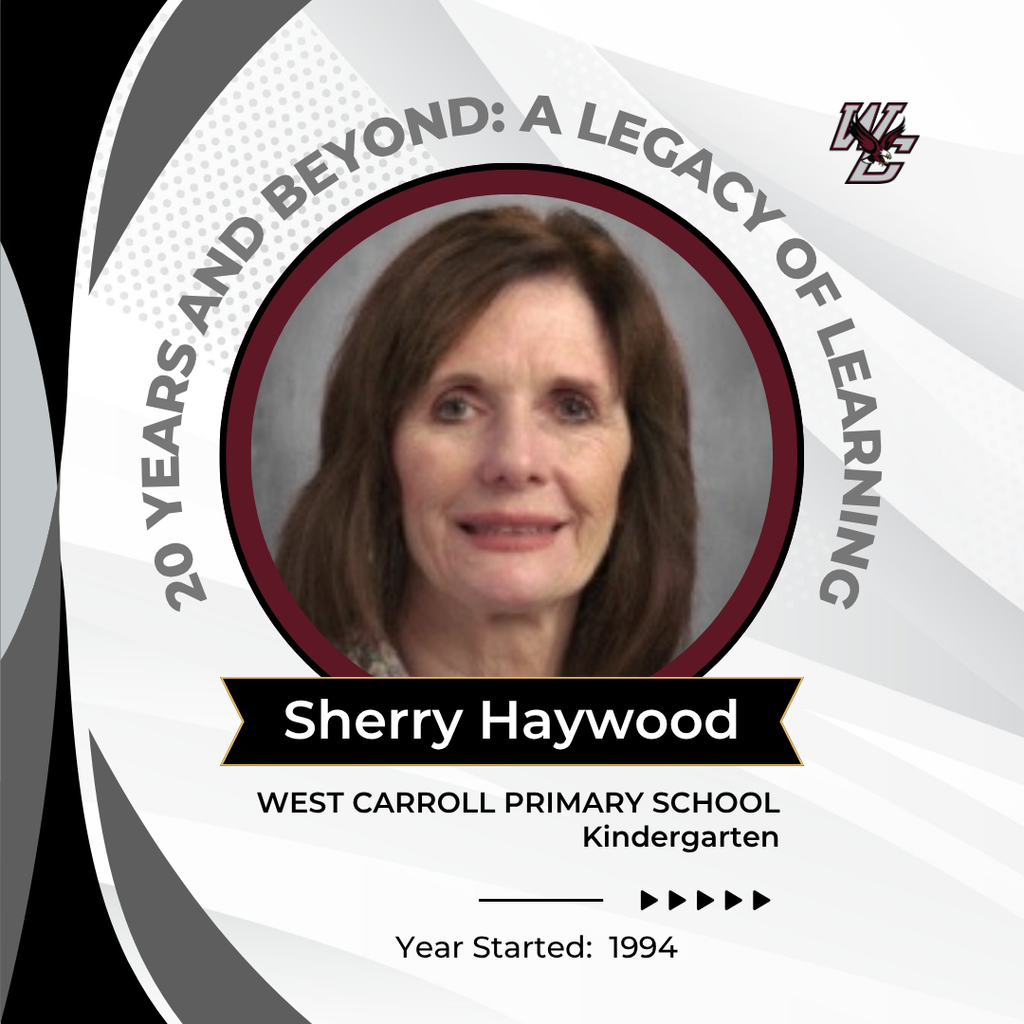 Graphic showing teacher sherry haywood wcelementary school 6th math since 1992, a 20+ Year employee
