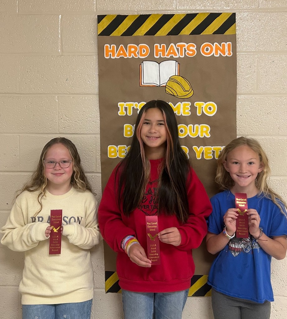 We're proud to recognize Carleigh Coleman, Hannah Coleman, and Norah Reynolds—our SOAR Award recipients for Weeks 9 and 10! These outstanding students consistently reflect our school values: Safety, Ownership, Achievement, and Respect.  🌟 Carleigh earned top Dojo points in Week 9 for her focus, hard work, and leadership in class. 🌟 Hannah led Week 10 with her helpful spirit and dedication to keeping things running smoothly. 🌟 Norah went above and beyond in both weeks—assisting classmates and teachers with maturity and care.  Each of these students reminds us what it means to lead with kindness, work hard, and contribute to a supportive school community. Way to SOAR, Eagles! 🦅  📸 Pictured left to right: Carleigh Coleman, Norah Reynolds, and Hannah Coleman  #SmallSchoolBigOpportunities #WCSSD #SOARAwards #EaglePride #StudentSuccess