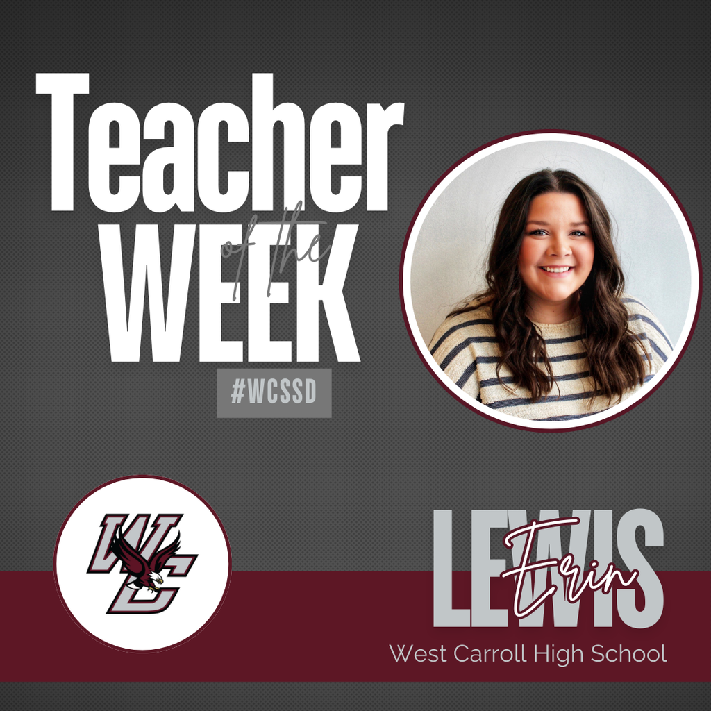 graphic celebrating teacher of the week erin lewis with photo