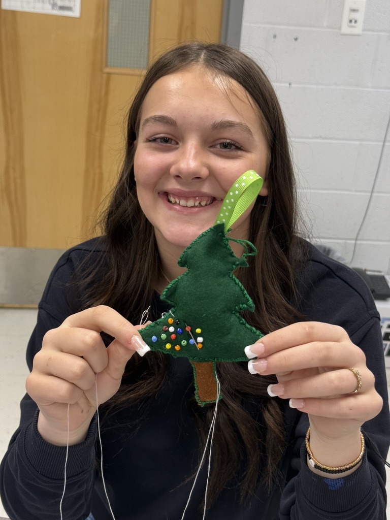 Up close shot of high school student working on hand sewing project for Human Studies course