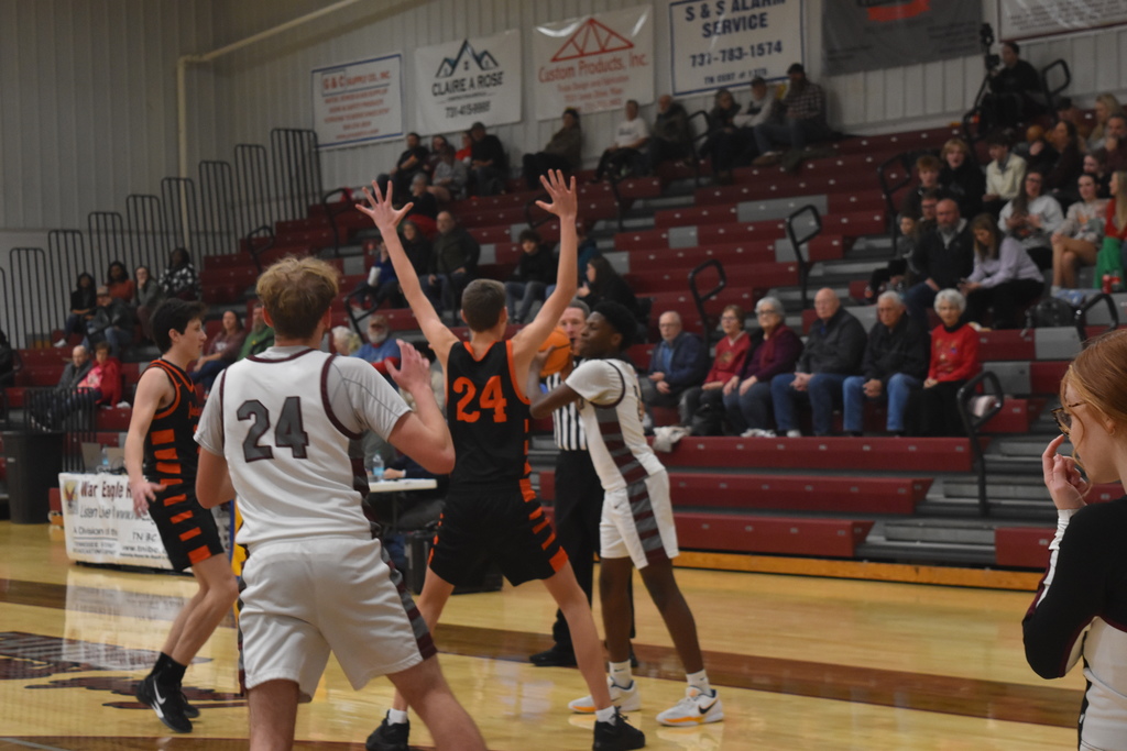 Boys basketball game action shot against Greenfield 