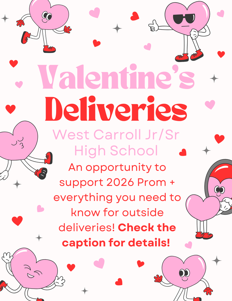 Flyer advertising Valentine's Deliveries at WCJSHS, an opportunity to support prom 2026 + everything you need to know for outside deliveries. Check the caption for details