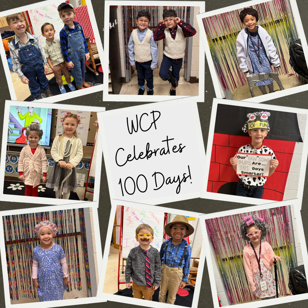 collage of wcp students dressed for 100th day of school