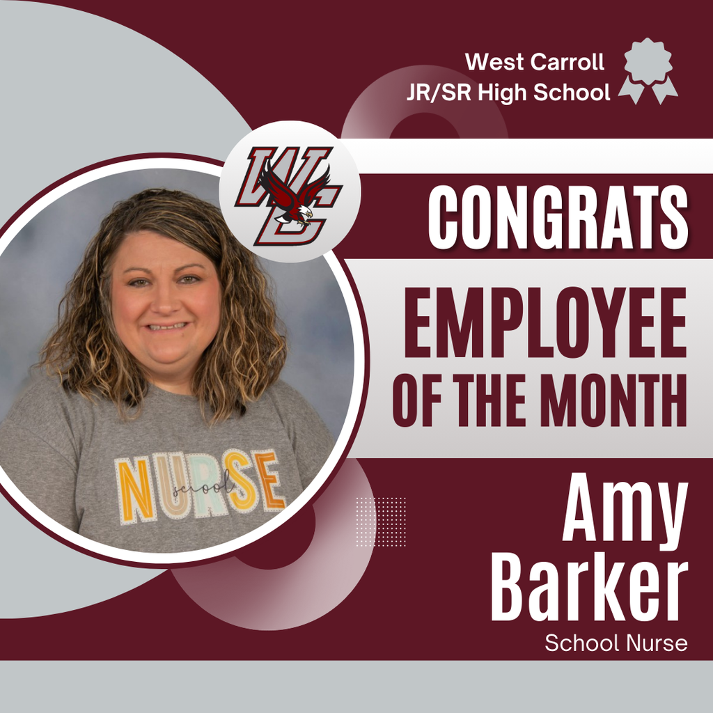 January Eagle of the Month graphic. Employee: Amy Barker - School Nurse
