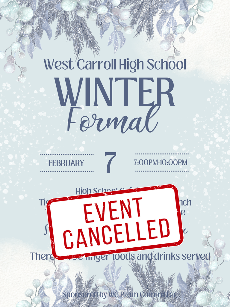 flyer informing the cancelation of the upcoming Winter Formal that was scheduled for Saturday, February 7.