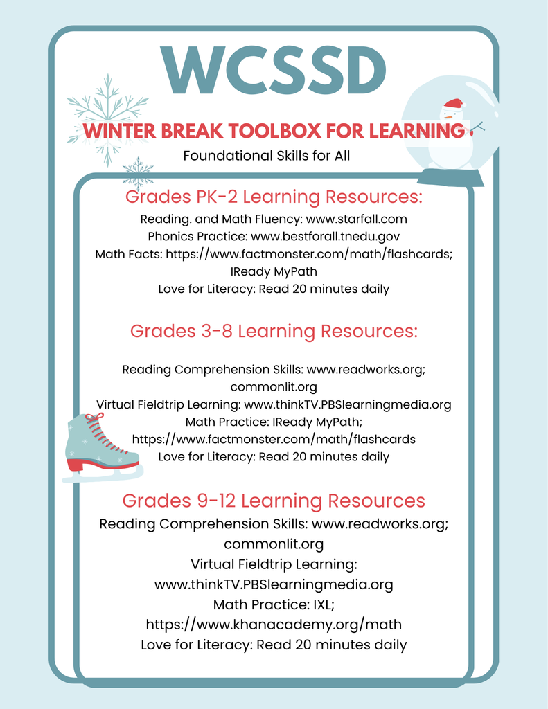 page with links for virtual learning options and links for grades PK-12
