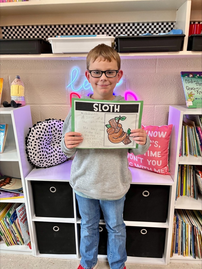 3rd grade animal adaptation projects with students displaying work