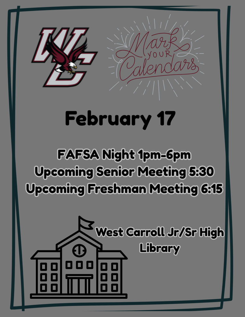Flyer for couseling meetings on Feb.17 for FAFSA Night (1-6pm), upcoming senior meetings (5:30) and upcoming freshmen meetings (6:15)