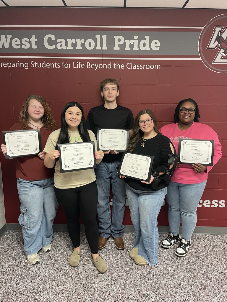 West Carroll, Carroll County Youth Leadership Graduates, From L to R  Kalee Coleman, Kahli Baum, Chandler Rimmer, Hayden Weaver, Arlexis Perry