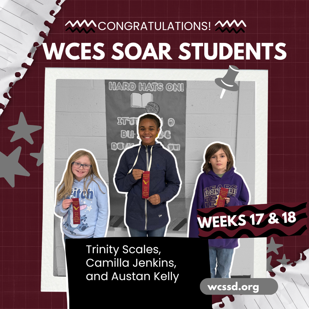 wces soar students trinity scales, camilla jenkins, and austan kelly standing with ribbons on decorative maroon and gray backgound