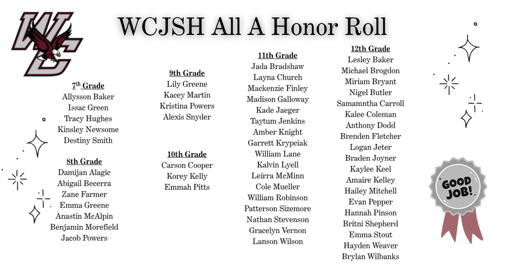 WCJSH All A Honor Roll List