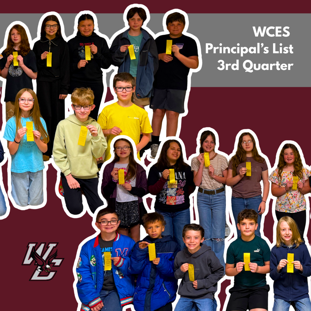 wces principals list third quarter wc logo with image of 18 students holding yellow ribbons