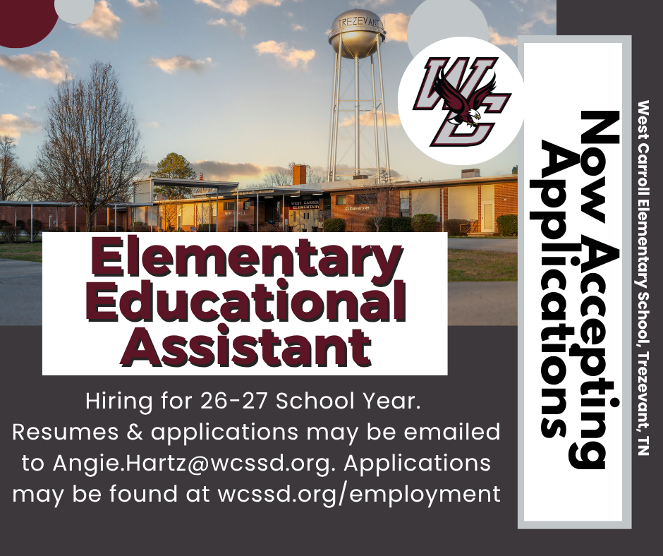 graphic with elementary students advertising foreducational assistant for 26-27 school year, email angie.hartz@wcssd.org for more information or with your resume