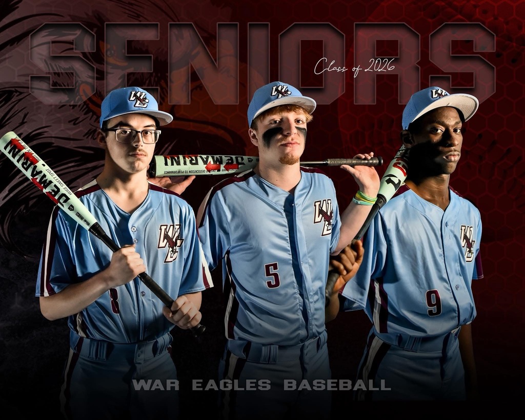 west carrol class of 2026 seniors baseball players in uniforms in front of maroon graphic
