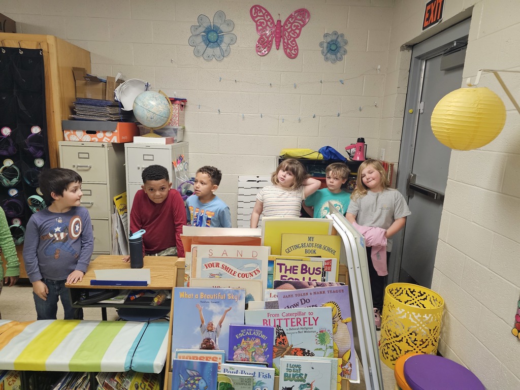 west carroll primary students in classroom working on butterfly and spring projects