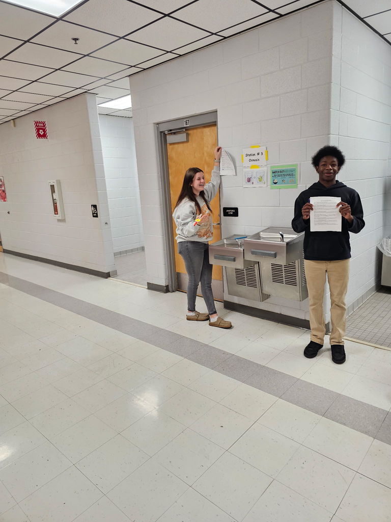 Biology students working in the halls for a stations review activity in preparation for upcoming EOC exam 