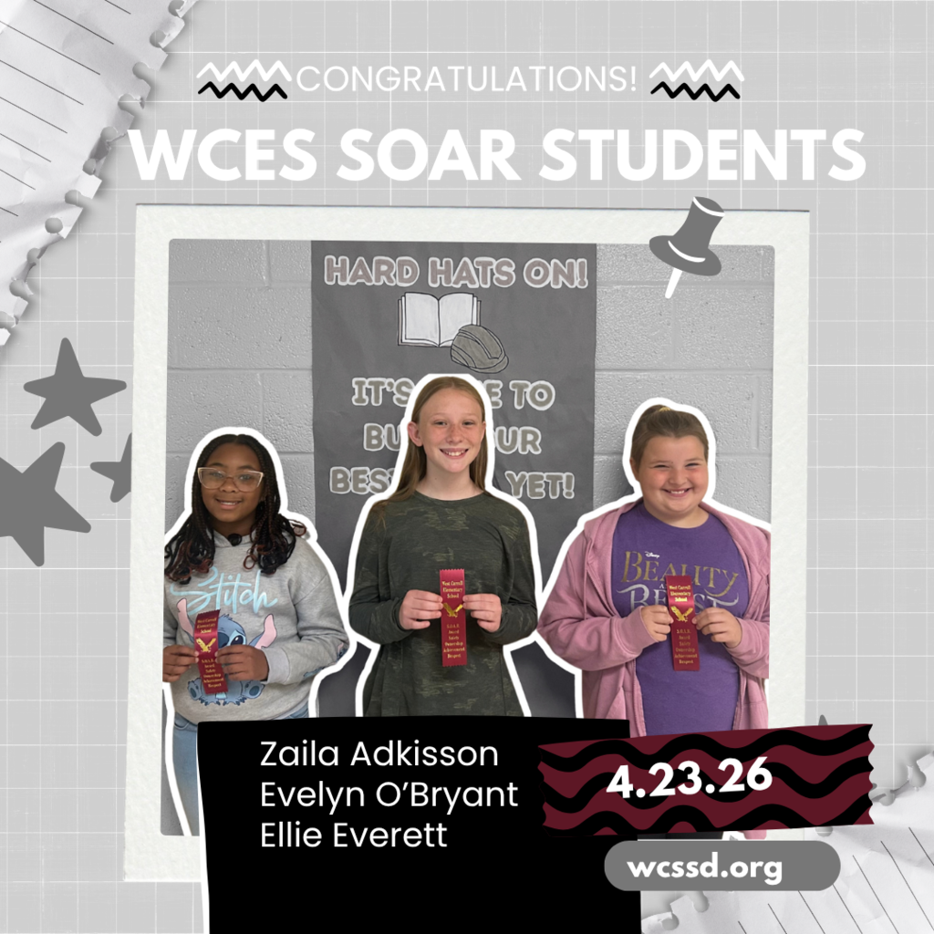 graphics with three west carroll elementary students who were awarded the SOAR award for 4-23-2026