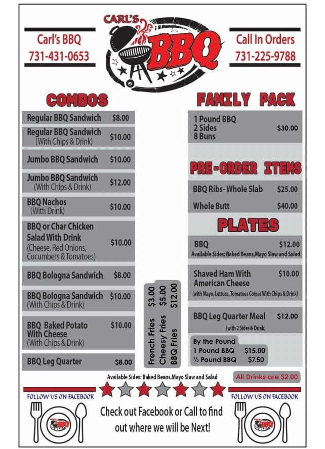 Carl's BBQ Menu