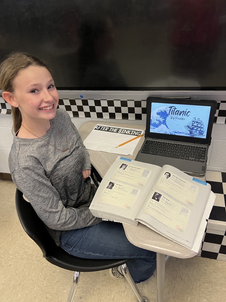 west carroll student working on titanic project for ela class