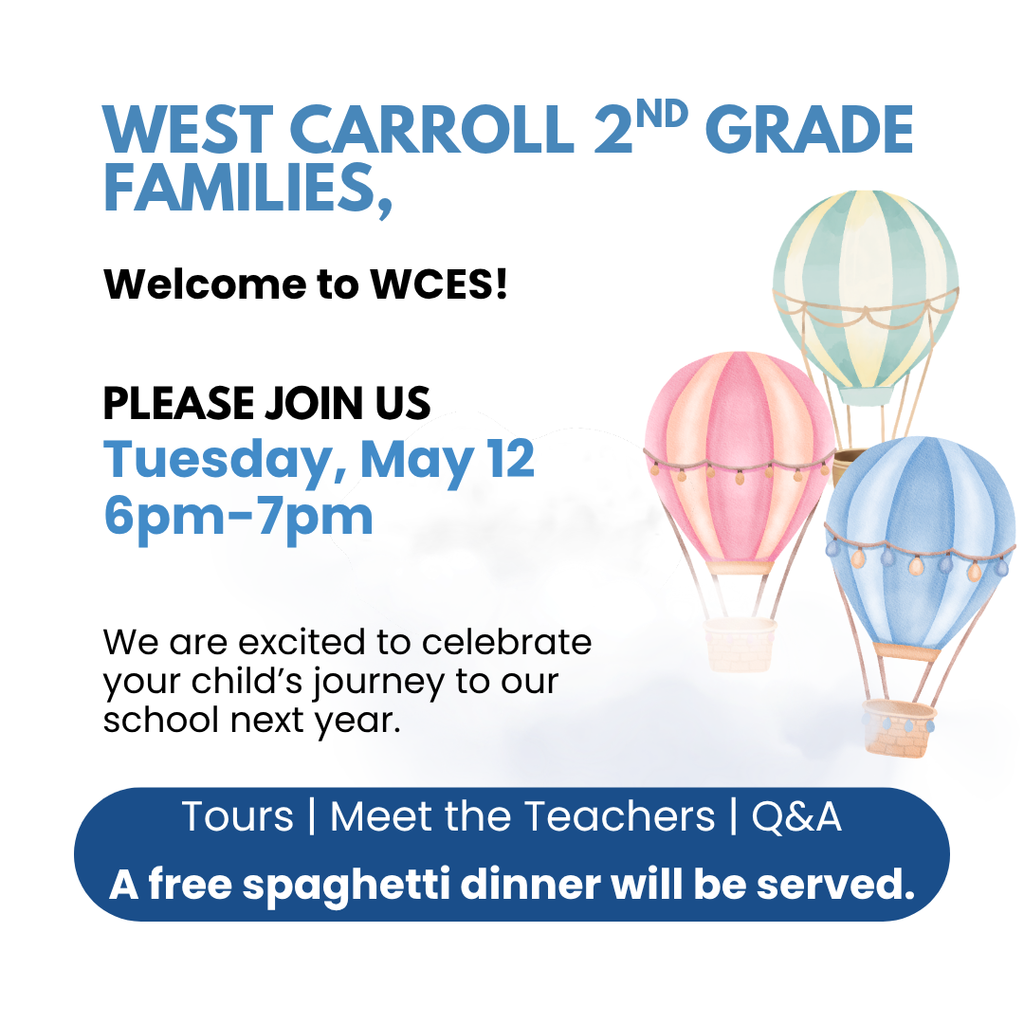 graphic announcing and reminding families of 2nd to 3rd grade move up preview night, has hot air balloons to match the night's theme