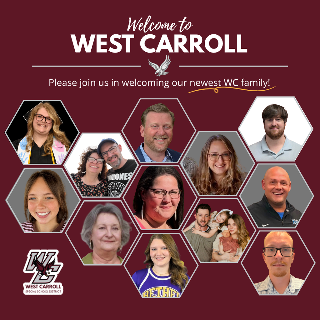 welcome to west carroll image with twelve headshots of new employees for west carroll special school district