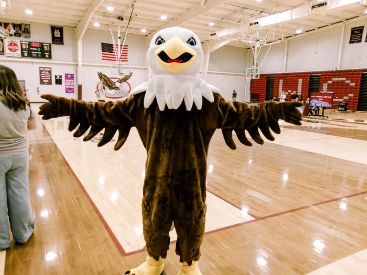 Photos from pep rally featuring cheering student body in the high school gym. 