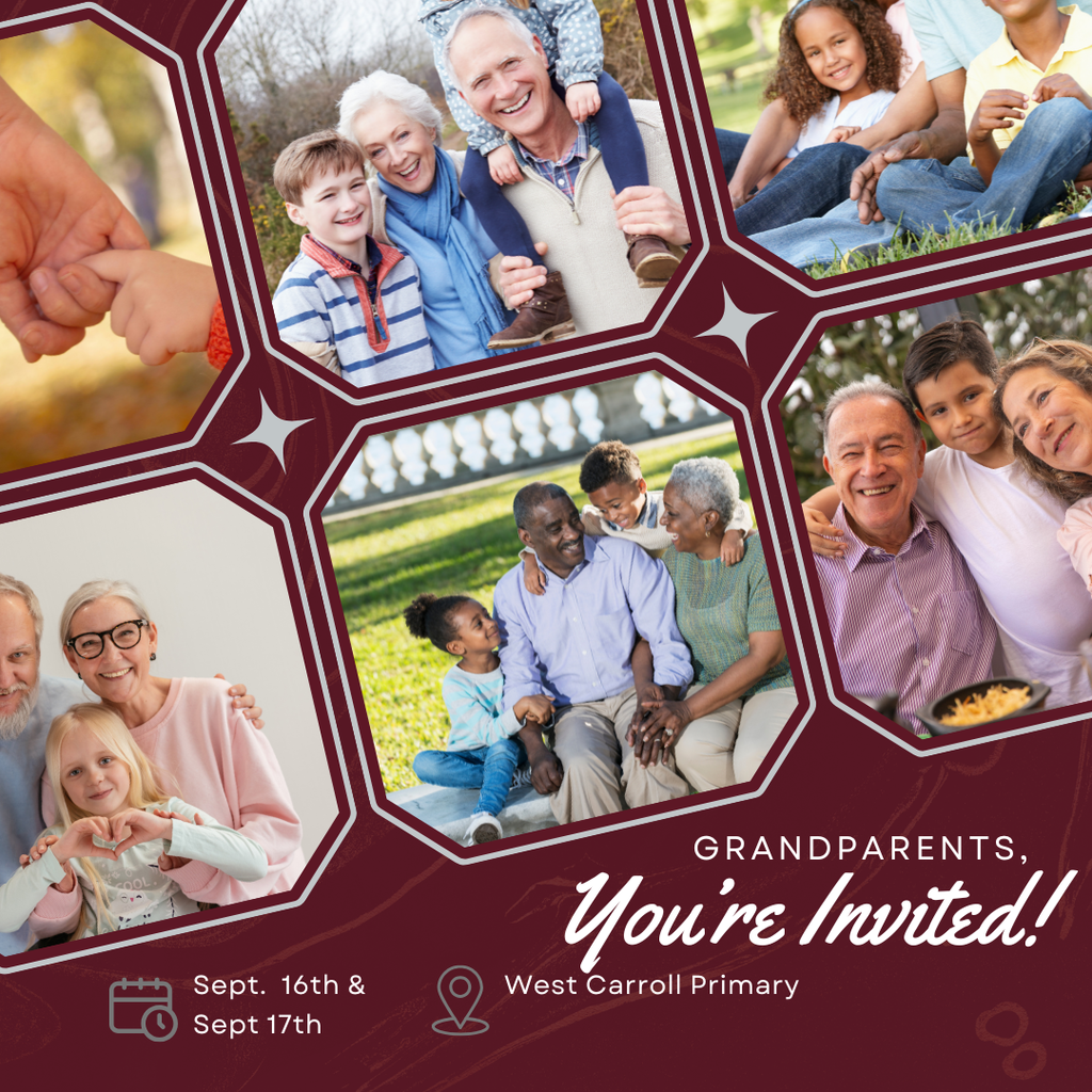 grandparents day invite for september 16th at westcarroll prmary, six photos of grandparents with young children