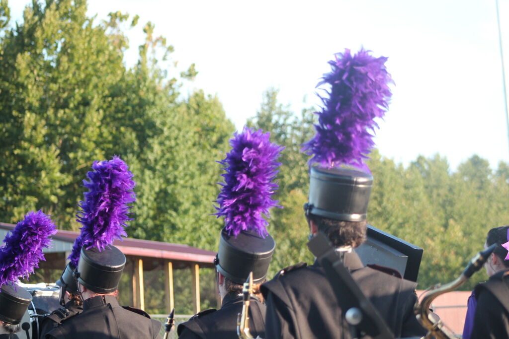 West Carroll marching band members, cheerleaders, and football players wear purple accents during Friday night’s game in support of Mrs. Pam “Nan” Inman, a longtime band supporter who is currently battling cancer. The War Eagle community wore purple in place of its traditional maroon to show support for Nan and her fight.