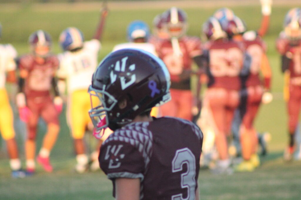 West Carroll marching band members, cheerleaders, and football players wear purple accents during Friday night’s game in support of Mrs. Pam “Nan” Inman, a longtime band supporter who is currently battling cancer. The War Eagle community wore purple in place of its traditional maroon to show support for Nan and her fight.