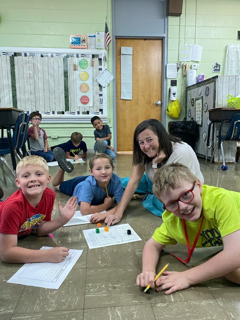 several west carroll primary students learning the rule of doubles in math class