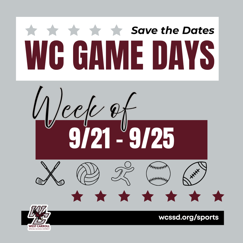 save the dates wc game days for this week golf volleyball runner softball and football icons with wc logo and website wcssd.org/sports