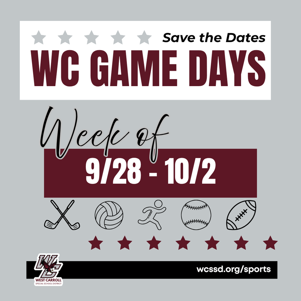 save the dates wc game days for this week golf volleyball runner softball and football icons with wc logo and website wcssd.org/sports