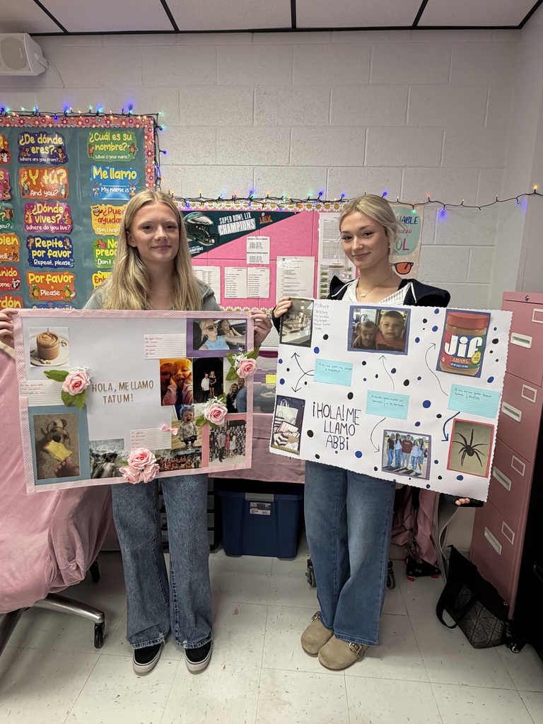 West Carroll Spanish students work on and proudly display colorful poster projects featuring photos, drawings, and Spanish phrases such as “me gusta,” “me gusta mucho,” and “no me gusta.” The projects allow students to creatively demonstrate how to express things they like, really like, and dislike in Spanish.
