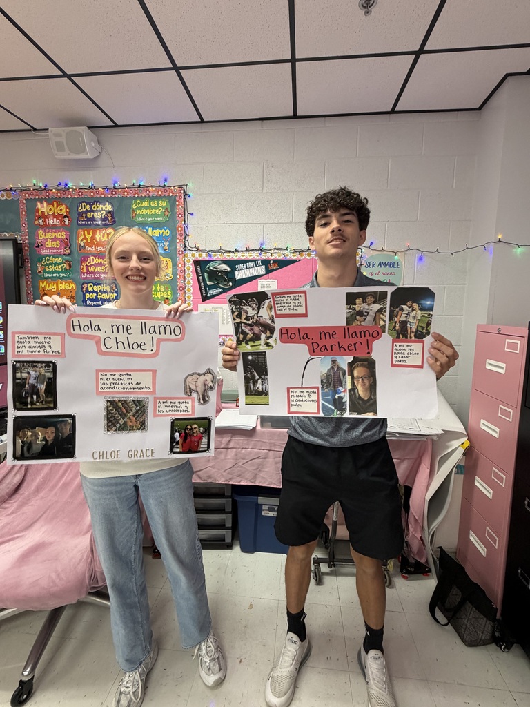 West Carroll Spanish students work on and proudly display colorful poster projects featuring photos, drawings, and Spanish phrases such as “me gusta,” “me gusta mucho,” and “no me gusta.” The projects allow students to creatively demonstrate how to express things they like, really like, and dislike in Spanish.