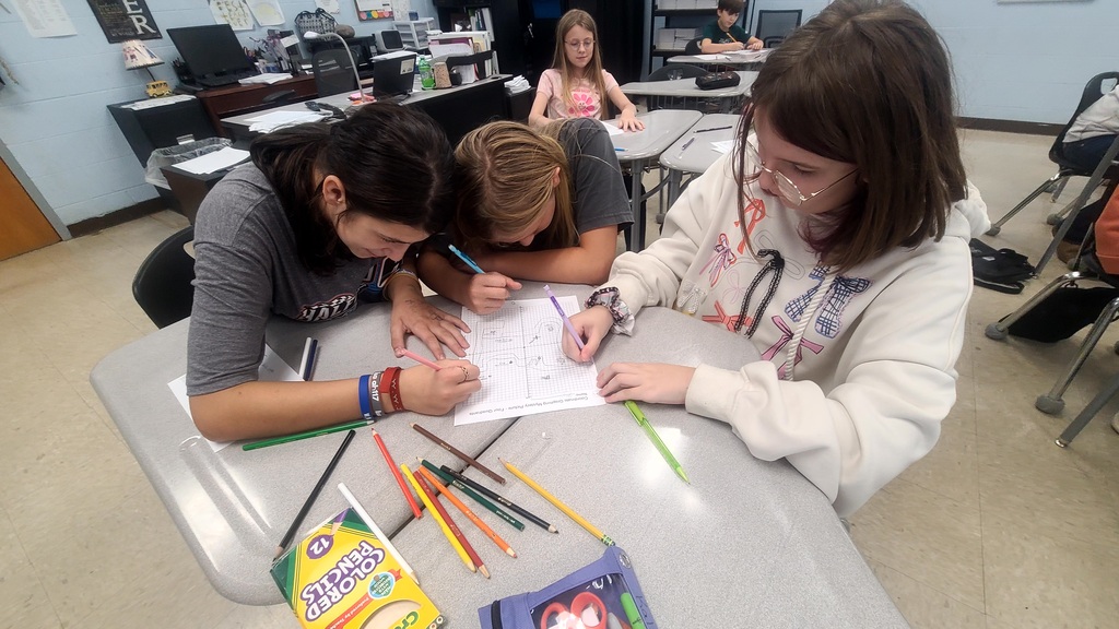 west carroll 6th grade students working in math class on community planning activity to calculat distance