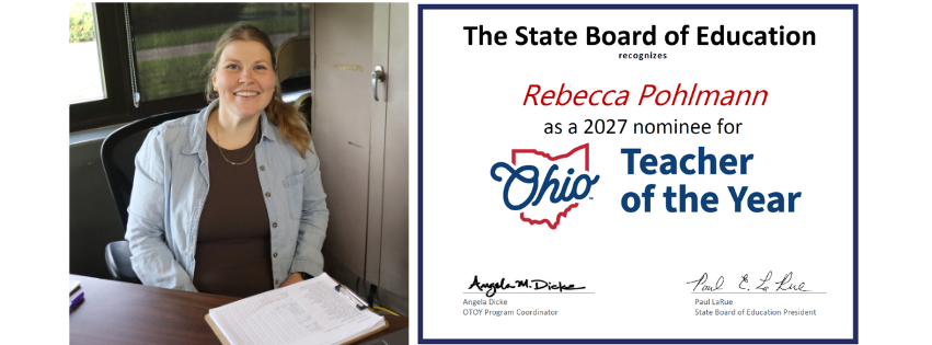 picture of a woman and a Teacher of the Year Nominee Certificate