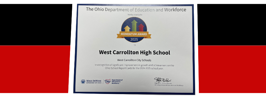 OH Dept. of Education and Workforce Momentum Award Certificate for 2025