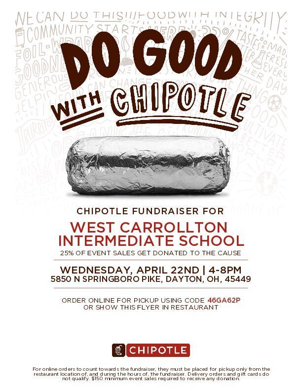 Do Good with Chipotle flyer. Fundraiser for West Carrollton Intermediate.