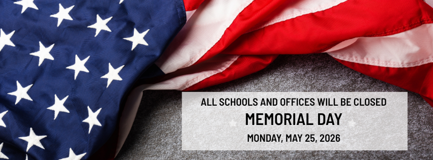 Flag with stars and stripes, folded neatly. Gray surface with a white rectangle reading "Memorial Day" and "Monday, May 25, 2020."