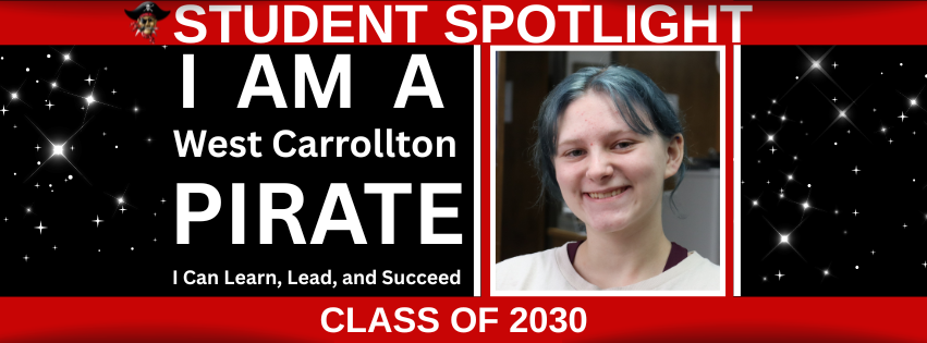 A promotional banner displays a smiling student. It reads "I am a West Carrollton Pirate."
