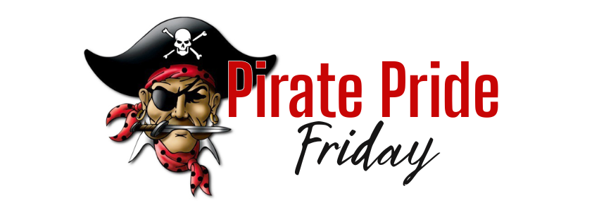 A pirate head logo is in the background with text saying Pirate Pride Friday