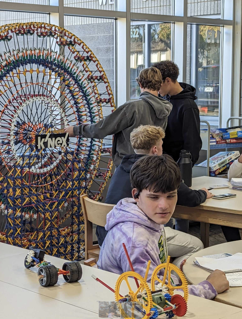 students in library